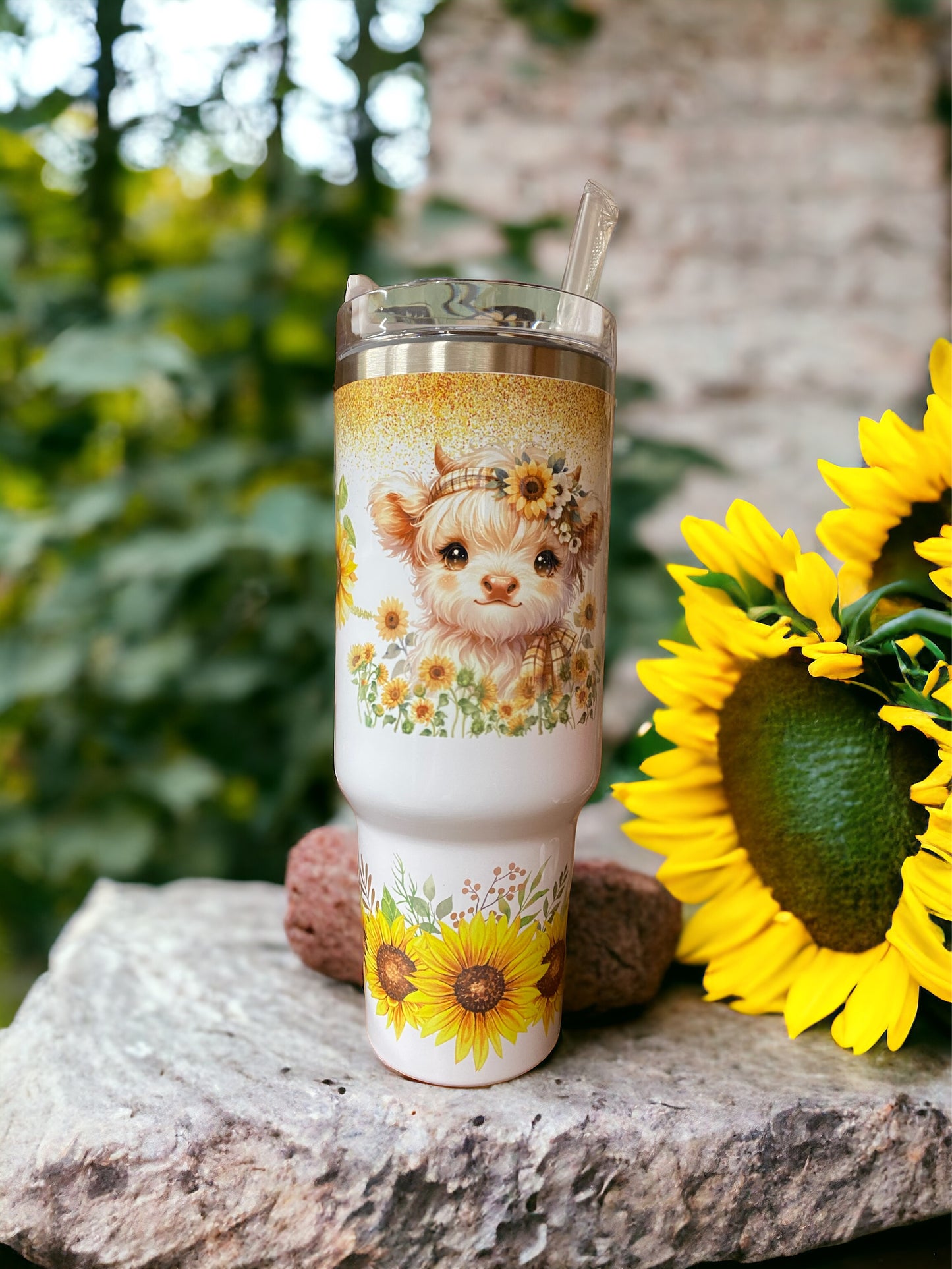 Sunflower highland cow 40oz Tumbler